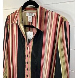 EK Designs Top Women's L Striped Long Sleeve Button Down 70s’ Style Retro*Flaw